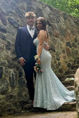 Blue Sequin Ruched Mermaid Long Dress