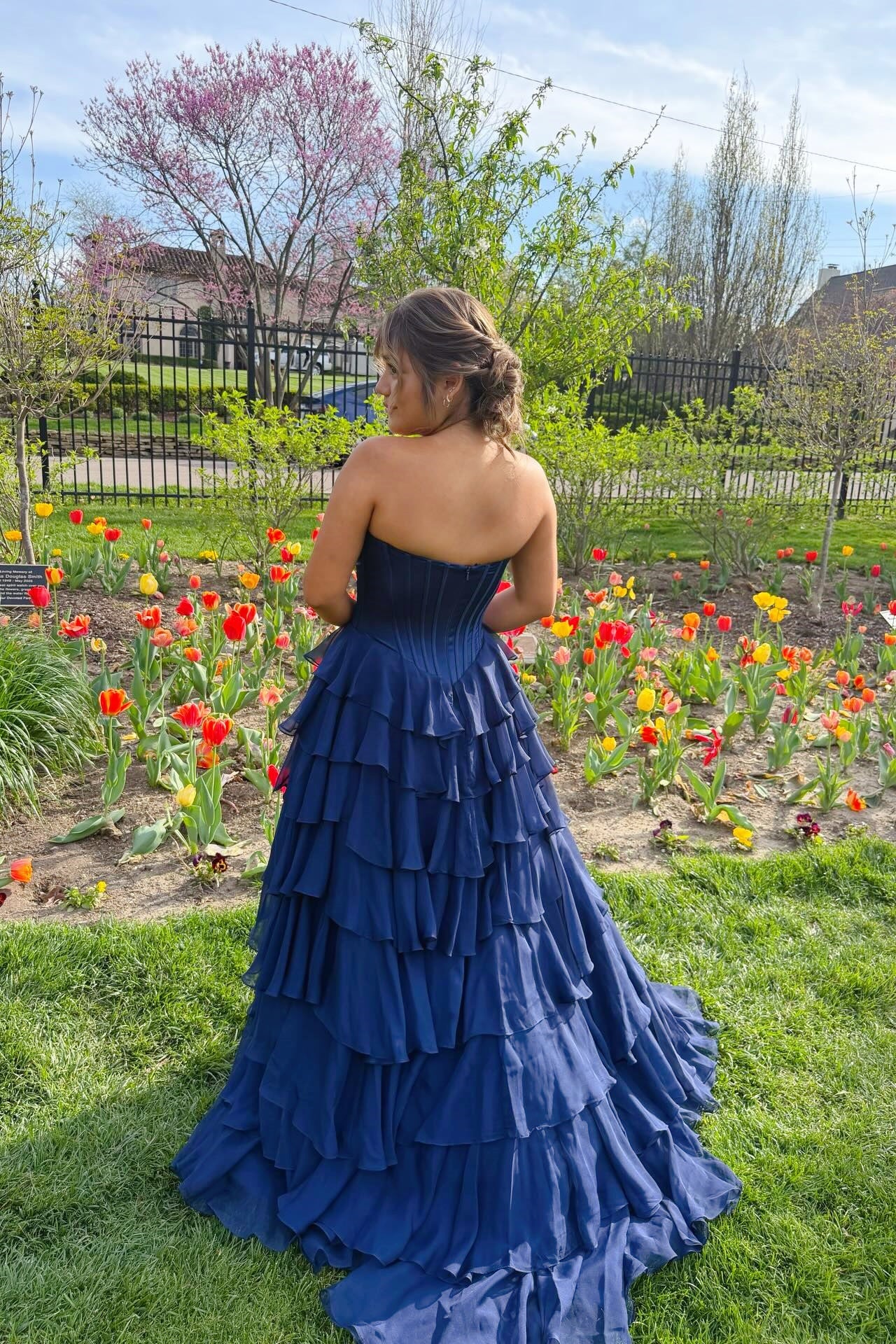 Hot Pink Strapless A-line Tiered Long Dress