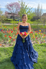 Hot Pink Strapless A-line Tiered Long Dress