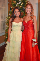 Hot Pink Strapless A-line Tiered Long Dress