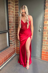 Red Appliques V Neck Ruched Long Dress