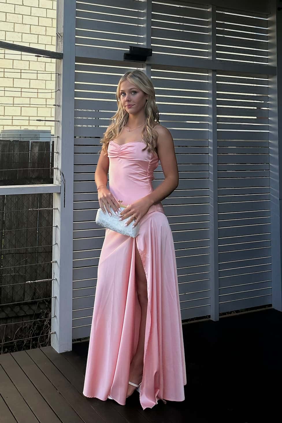 Pink Soft Satin Ruched Long Formal Dress
