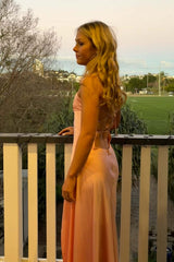 Pink Soft Satin Ruched Long Formal Dress