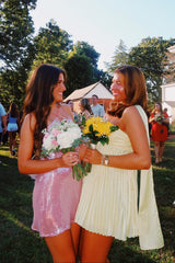 Yellow Strapless Taffeta A-Line Mini Dress