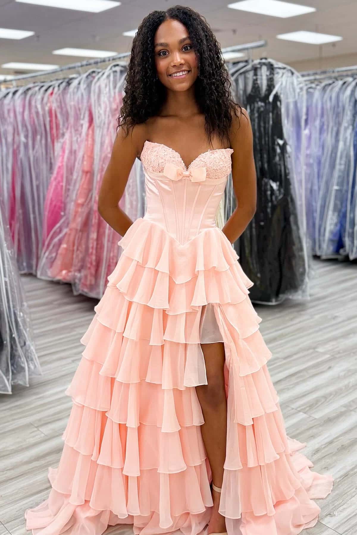 Light Blue Sweetheart Bow Corset Ruffle Dress