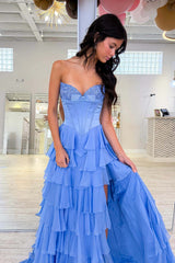 Light Blue Sweetheart Bow Corset Ruffle Dress