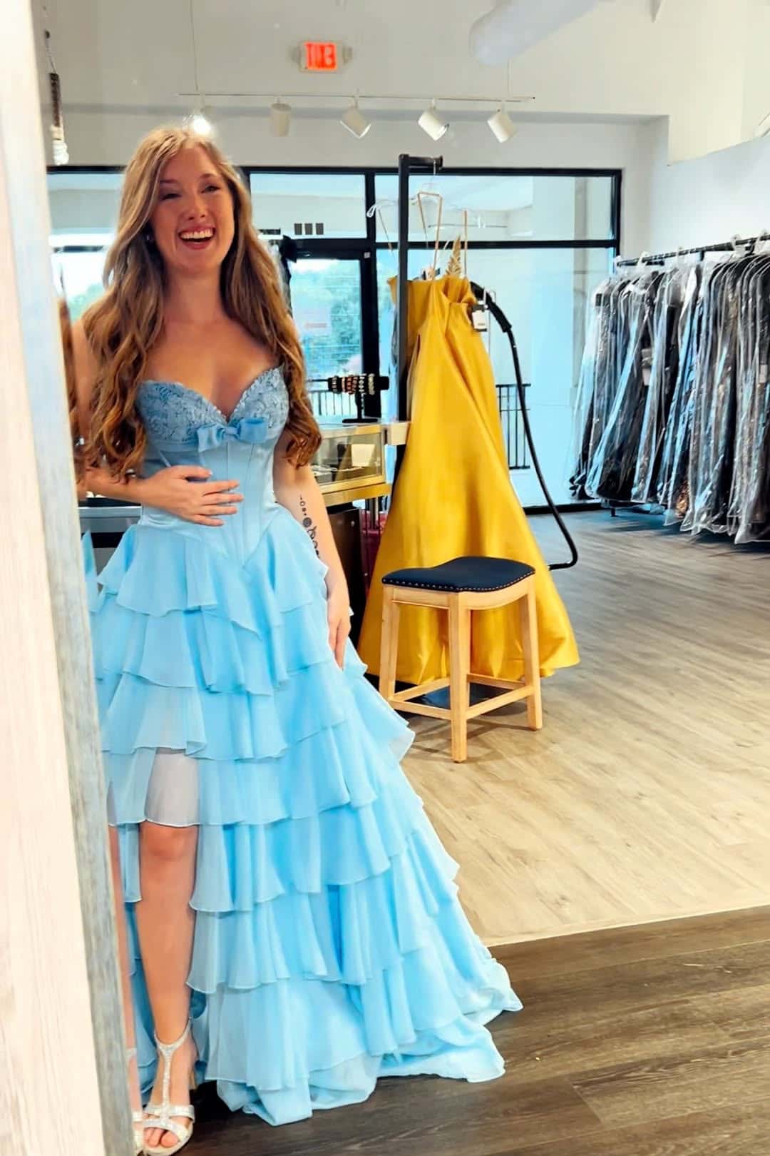 Light Blue Sweetheart Bow Corset Ruffle Dress