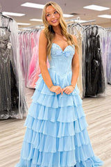 Light Blue Sweetheart Bow Corset Ruffle Dress