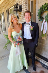 Mint Green Strapless A-Line Gown with High-Low Hemline