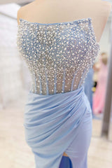 Beaded Pink Sheer Ruched Long Formal Dress