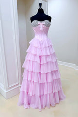 Sweet Pink Pearls Corset Ruffle Gown