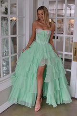Sweet Pink Pearls Corset Ruffle Gown