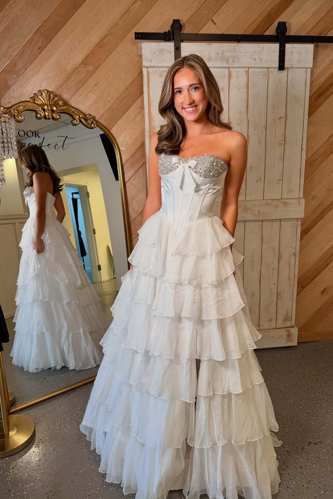 Sweet Pink Pearls Corset Ruffle Gown