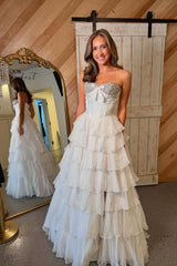 Sweet Pink Pearls Corset Ruffle Gown