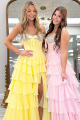 Sweet Pink Pearls Corset Ruffle Gown