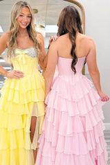 Sweet Pink Pearls Corset Ruffle Gown