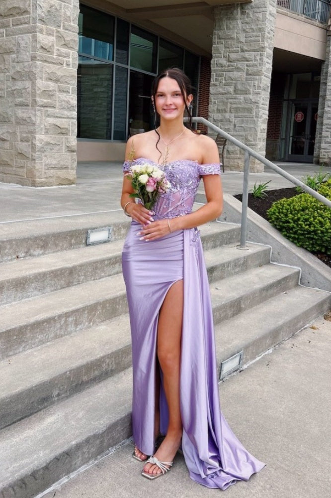 Green Off the Shoulder Appliques Draped Formal Dress
