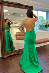 Plunge Green Mermaid Slit Long Formal Dress