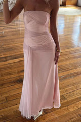 Red Strapless Fitted Mesh Long Dress