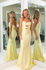 Keyholes Yellow Mermaid Long Formal Dress