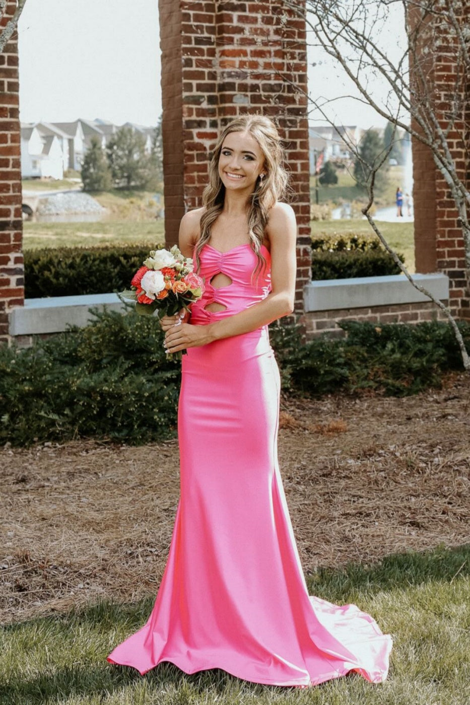 Keyholes Yellow Mermaid Long Formal Dress