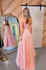 Strapless Pink Corset A-line Long Princess Dress