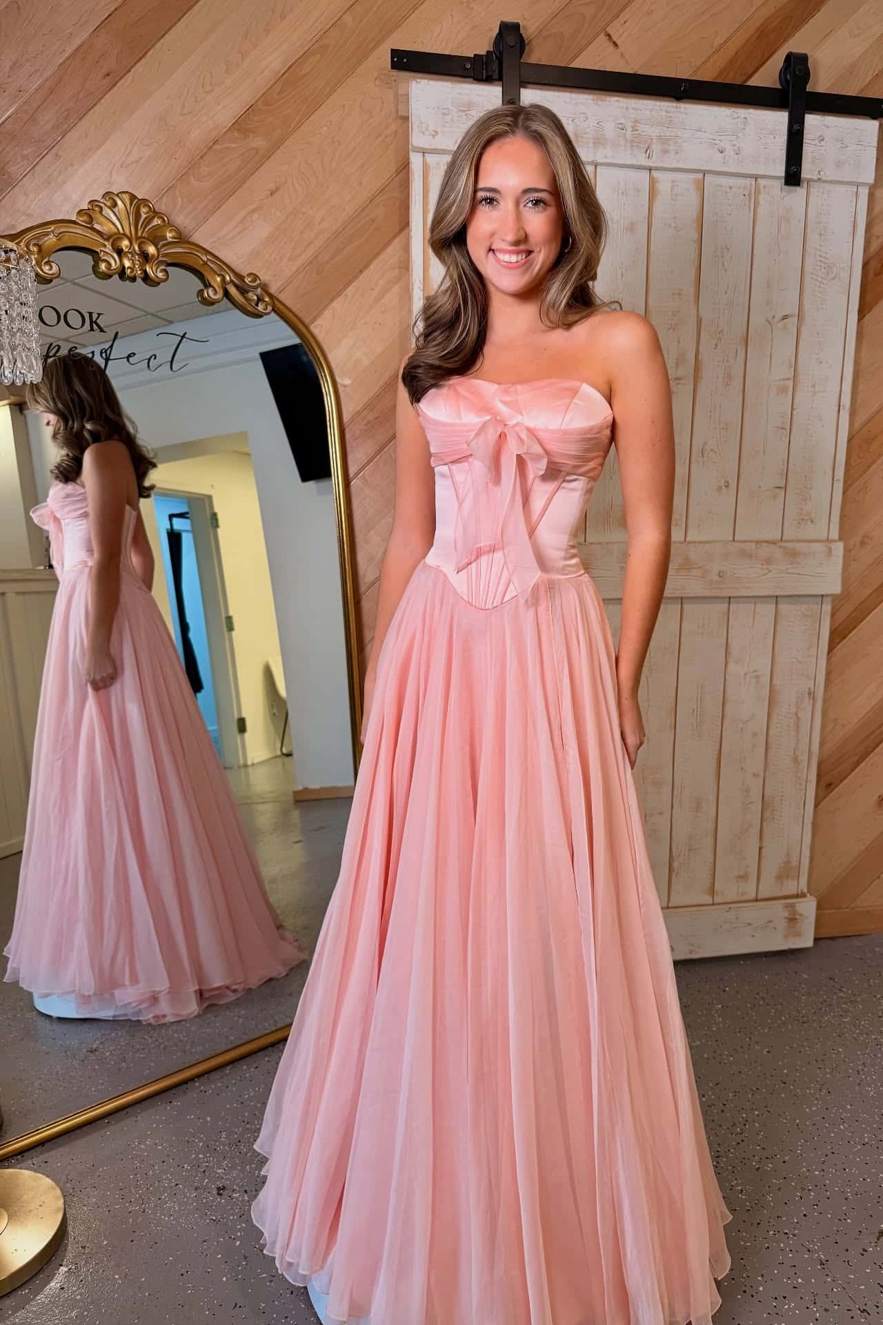 Strapless Pink Corset A-line Long Princess Dress