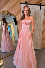 Strapless Pink Corset A-line Long Princess Dress