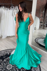 Red Straps Mermaid Long Prom Dress