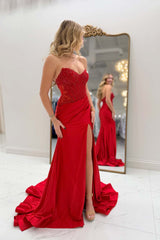 Ruched Appliques Ruched Satin Mermaid Long Dress