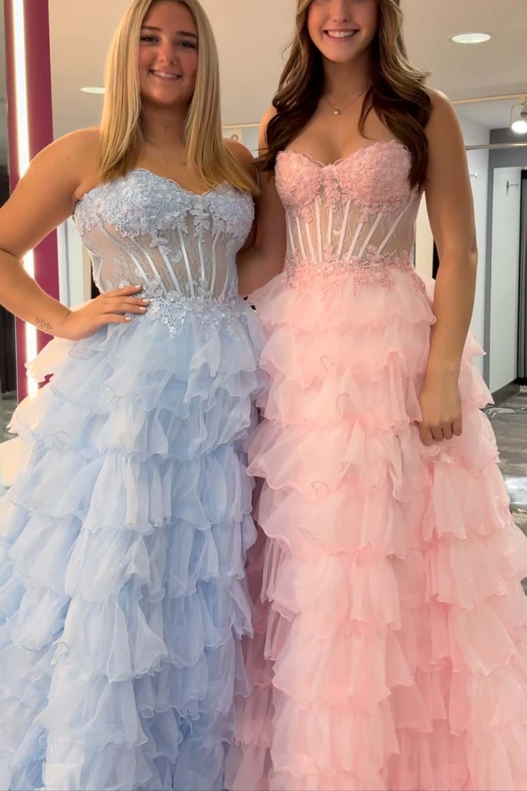 Pink Sweetheart Appliques Ruffle A-line Formal Gown