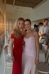 Apricot Pleated Corset A-line Long Formal Dress