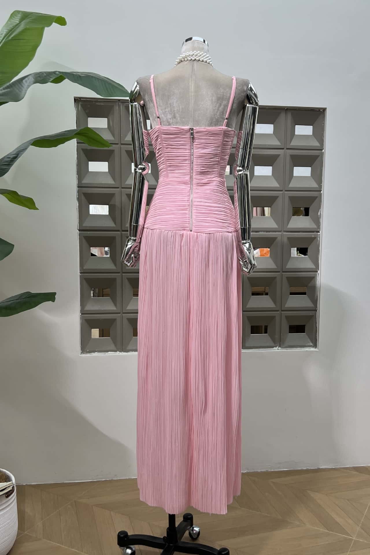 Apricot Pleated Corset A-line Long Formal Dress