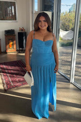 Apricot Pleated Corset A-line Long Formal Dress