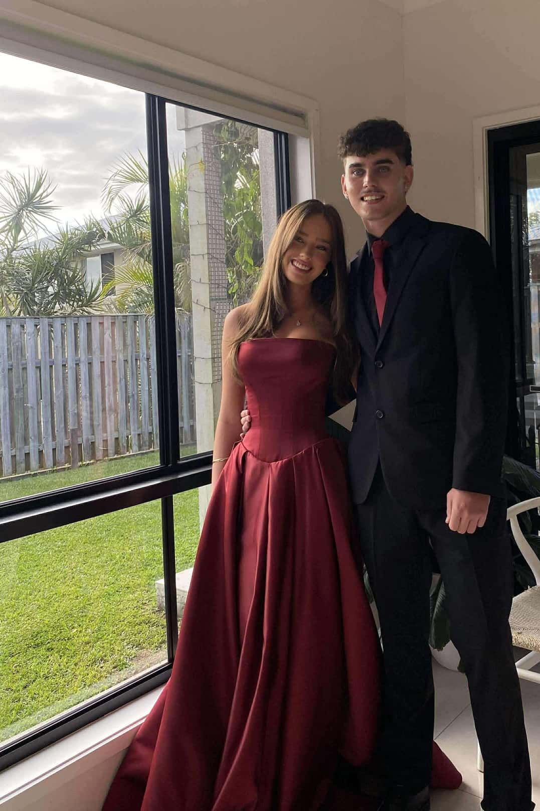 Strapless Burgundy Satin A-line Ball Gown