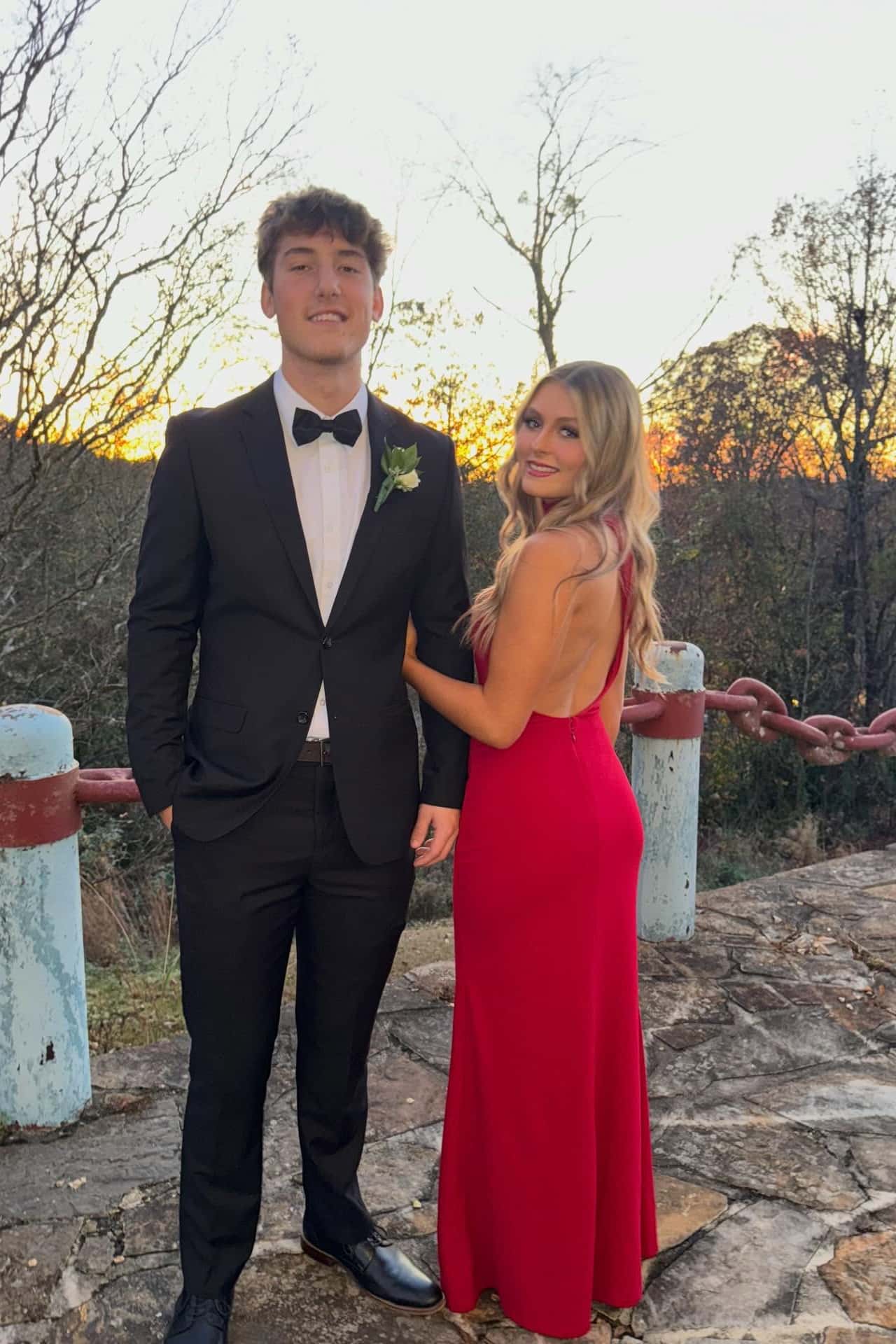 High Neck Red Fitted Party Dress with Slit