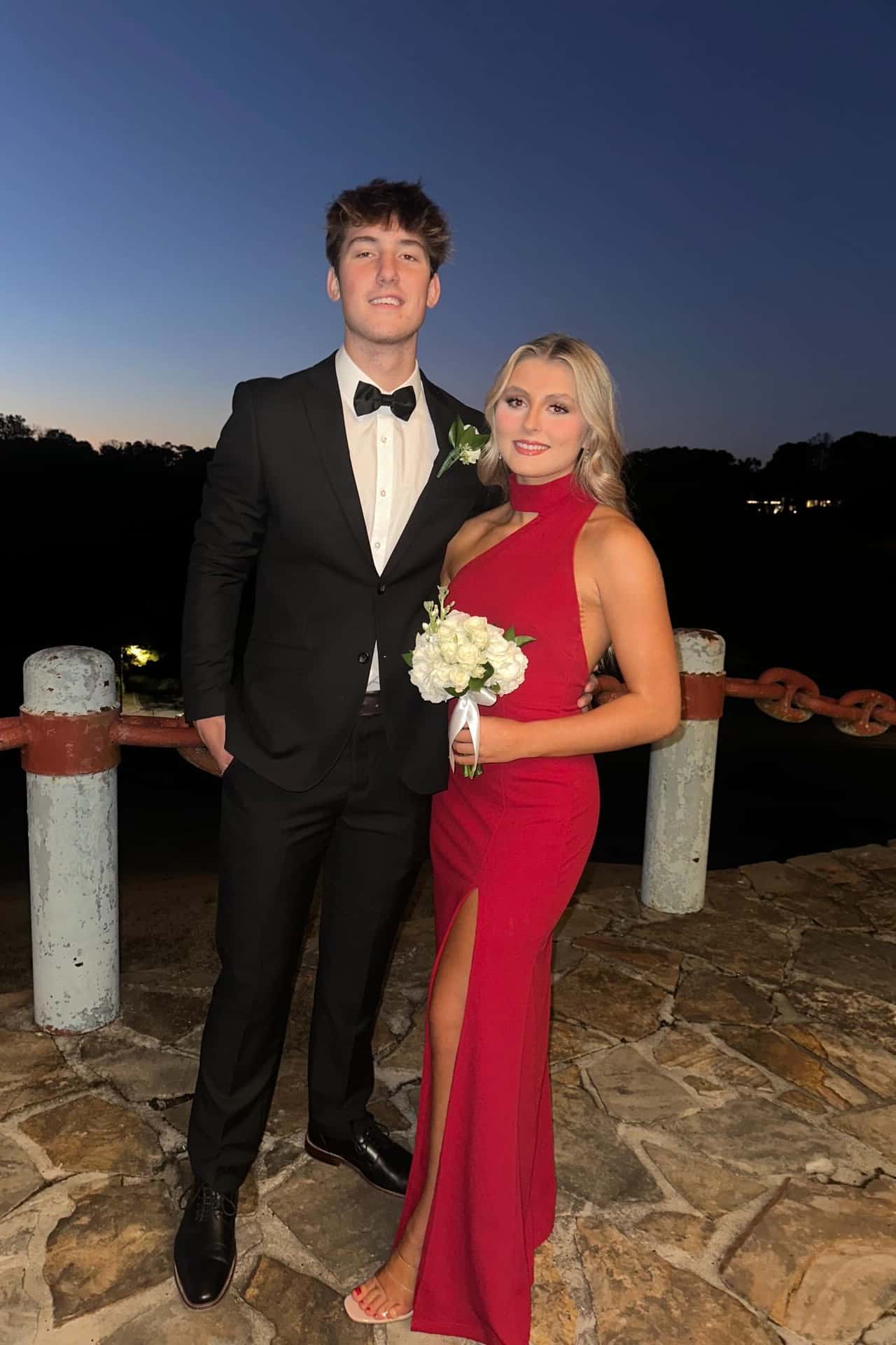 High Neck Red Fitted Party Dress with Slit