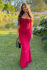 Strapless Red Mermaid Long Formal Dress