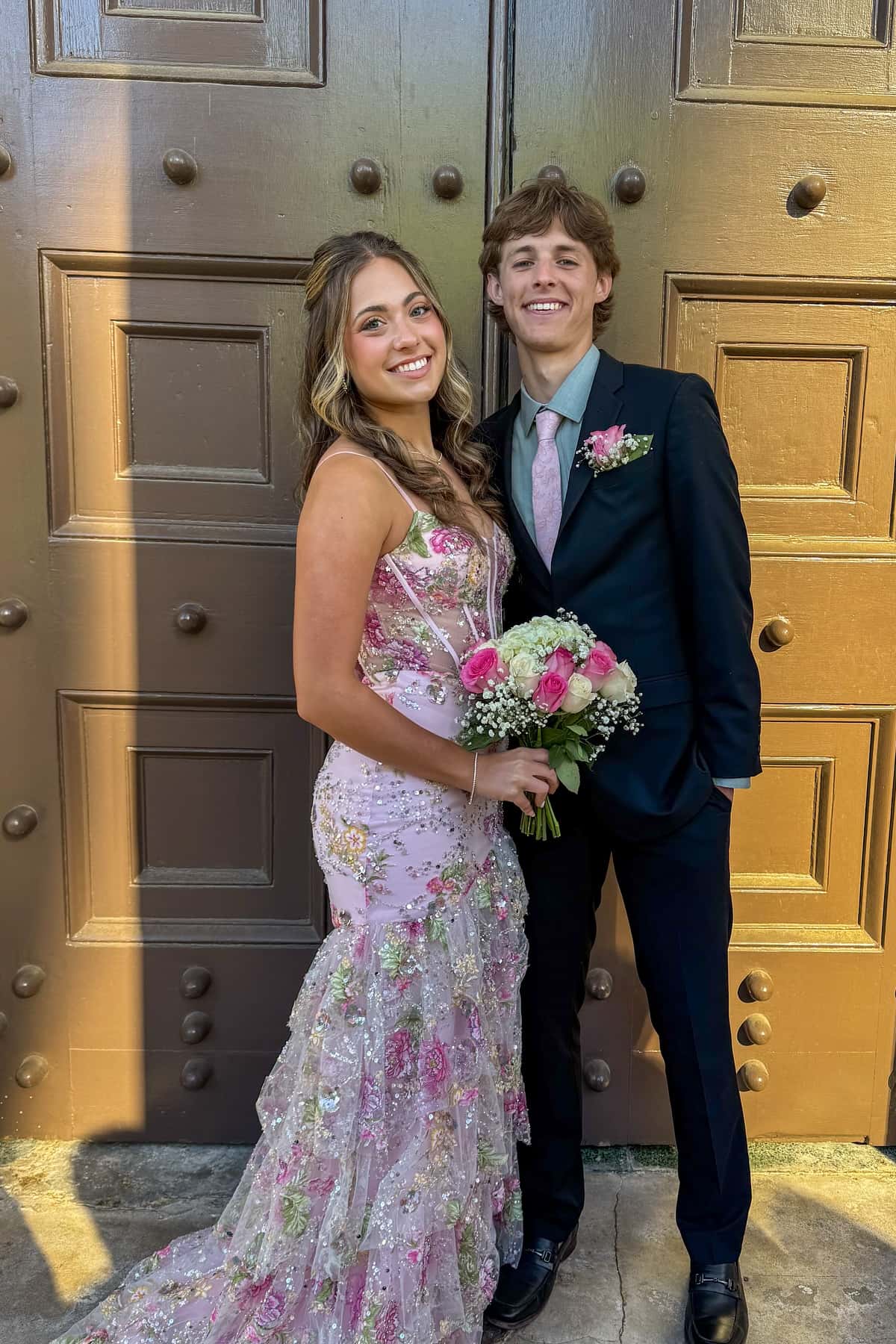 Straps Pink Floral Beaded Mermaid Ruffle Long Dress