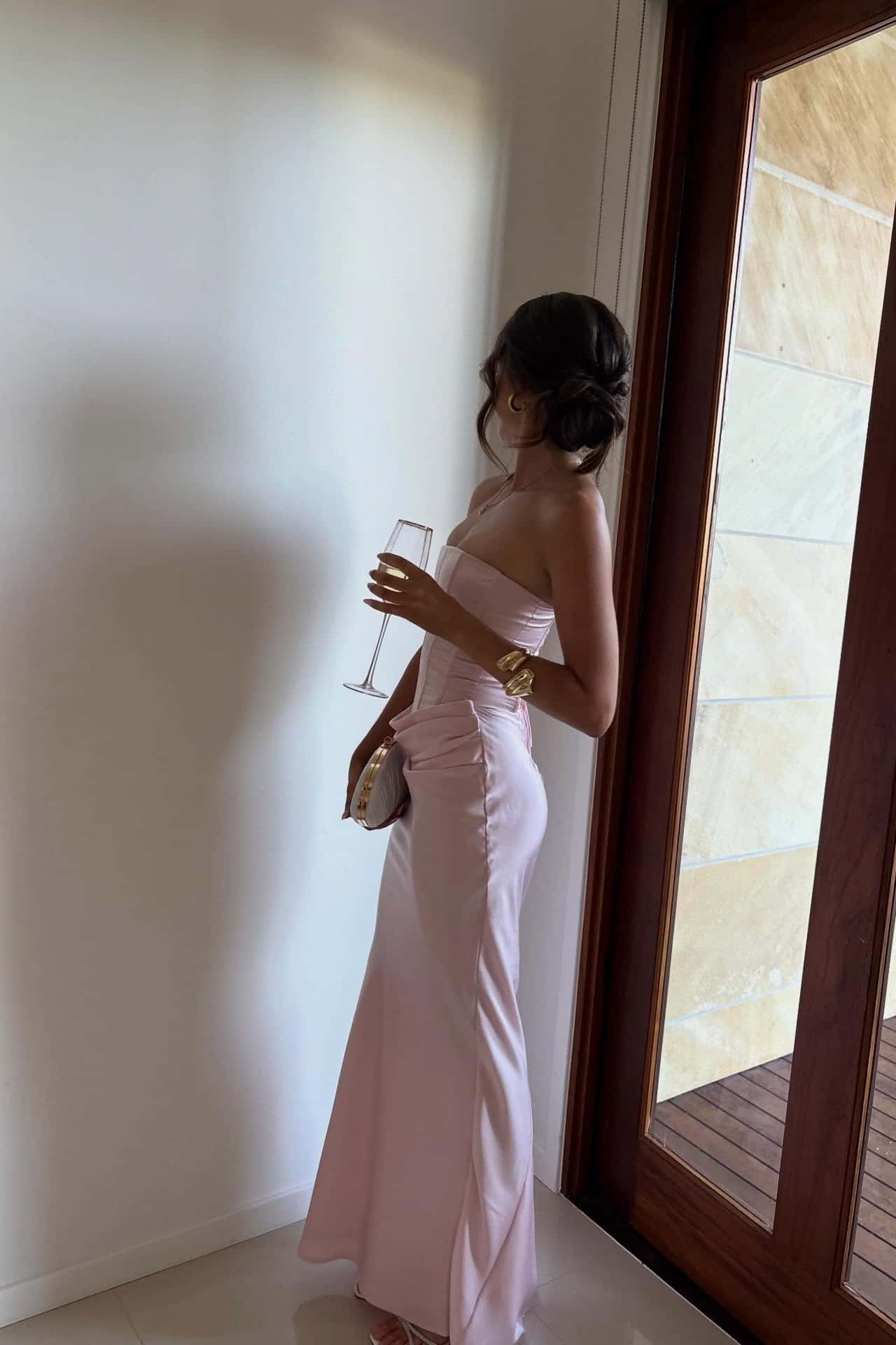 Pink Corset Ruched Mermaid Long Dress