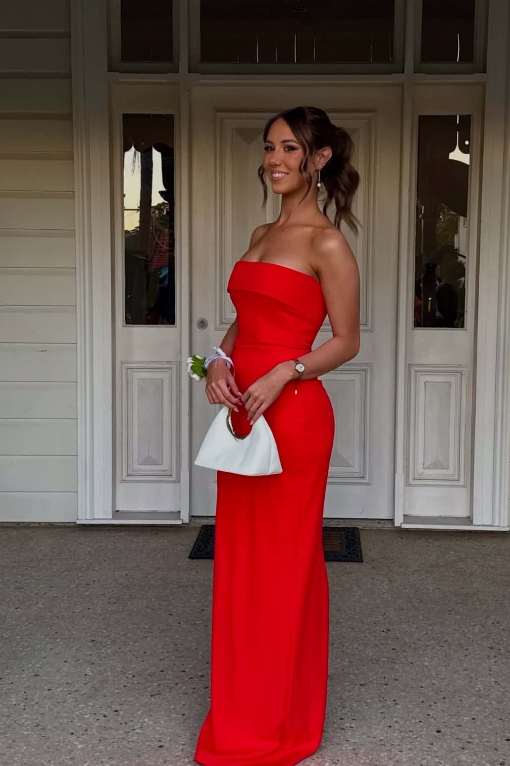Red Strapless Fitted Long Party Dress