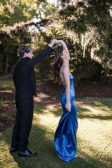 Yellow Satin Straps A-line Long Prom Dress
