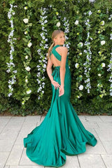 Green Halter Mermaid Long Prom Dress