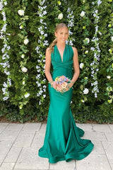 Green Halter Mermaid Long Prom Dress
