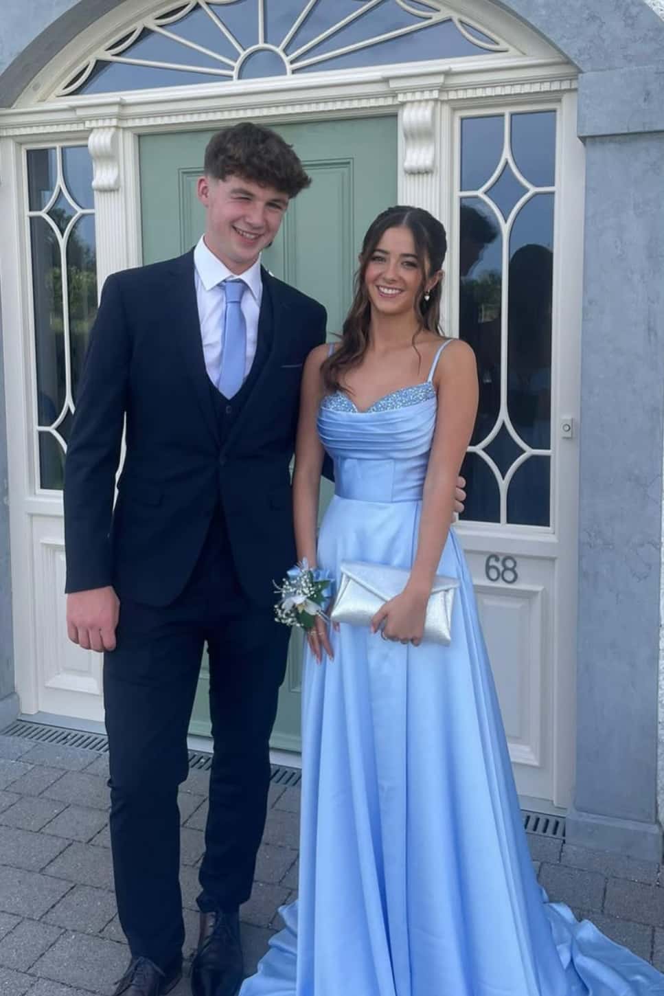 Straps Light Blue Satin A-line Long Prom Dress