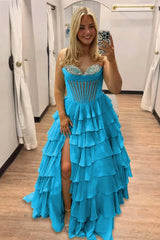 Black Sheer Corset Chiffon A-line Ruffle Long Dress
