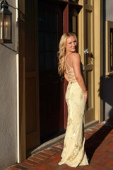 Yellow Floral Appliques Mermaid Long Maxi Dress