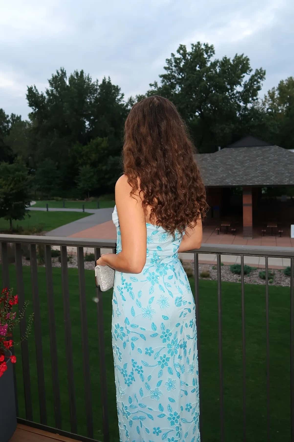 Cowl Neck Blue Beaded Fitted Long Prom Dress