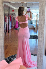 Light Pink V-neckline Slit Mermaid Dress