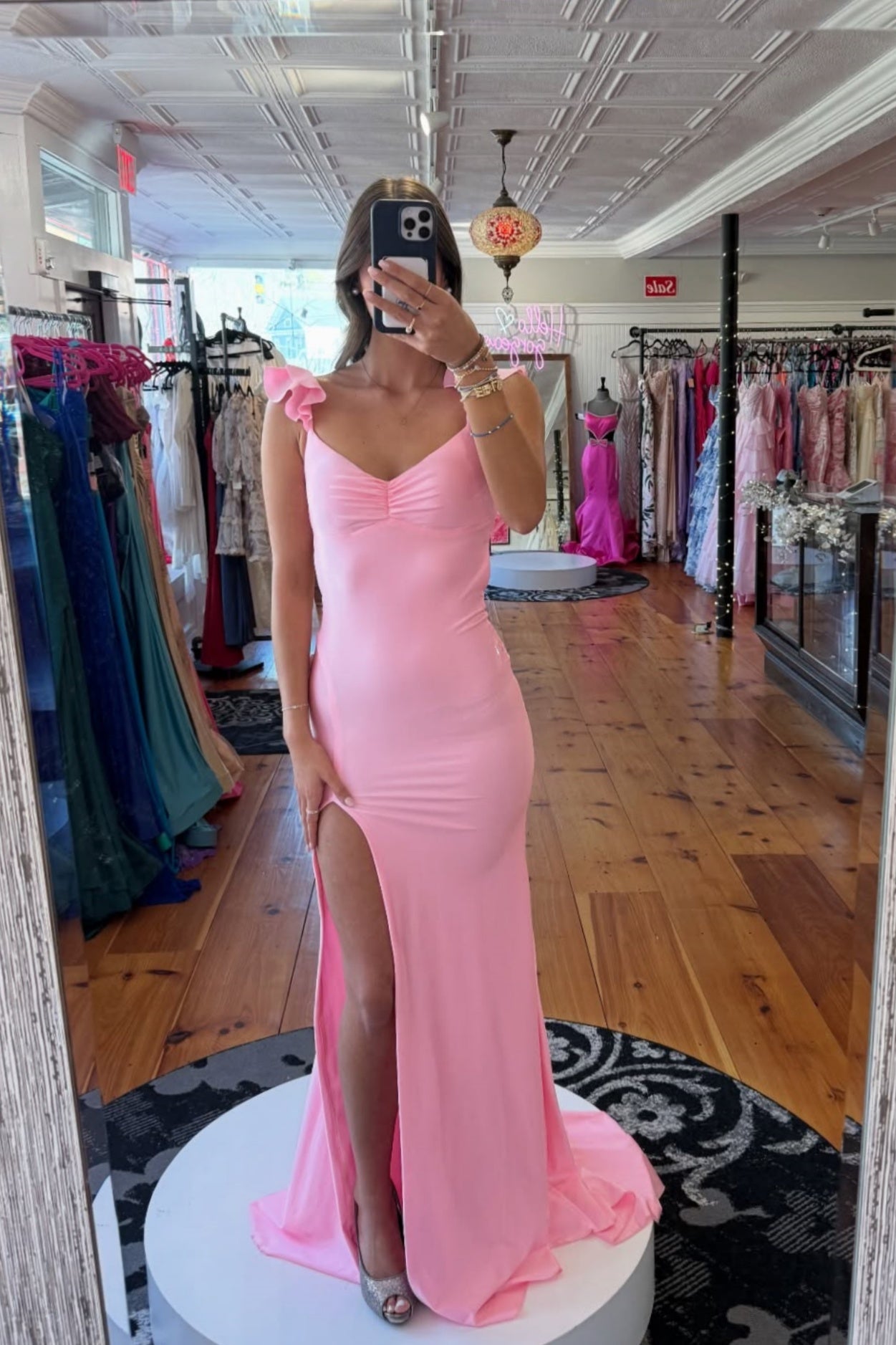 Light Pink V-neckline Slit Mermaid Dress
